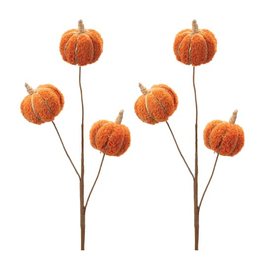 Melrose 25.75" Orange & Brown Artificial Plush Fall Pumpkin Sprays, 2ct. | Michaels®